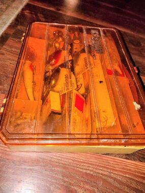 Clear Amber Tackle Box Organizer with Divided Compartments
